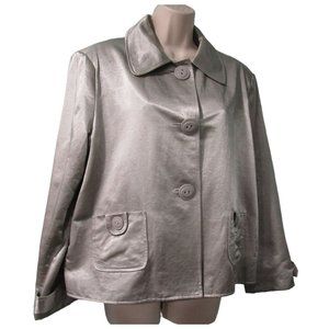 Christine Alexander Pewter Trench Style Short Jacket GUC L Belt Button Accents